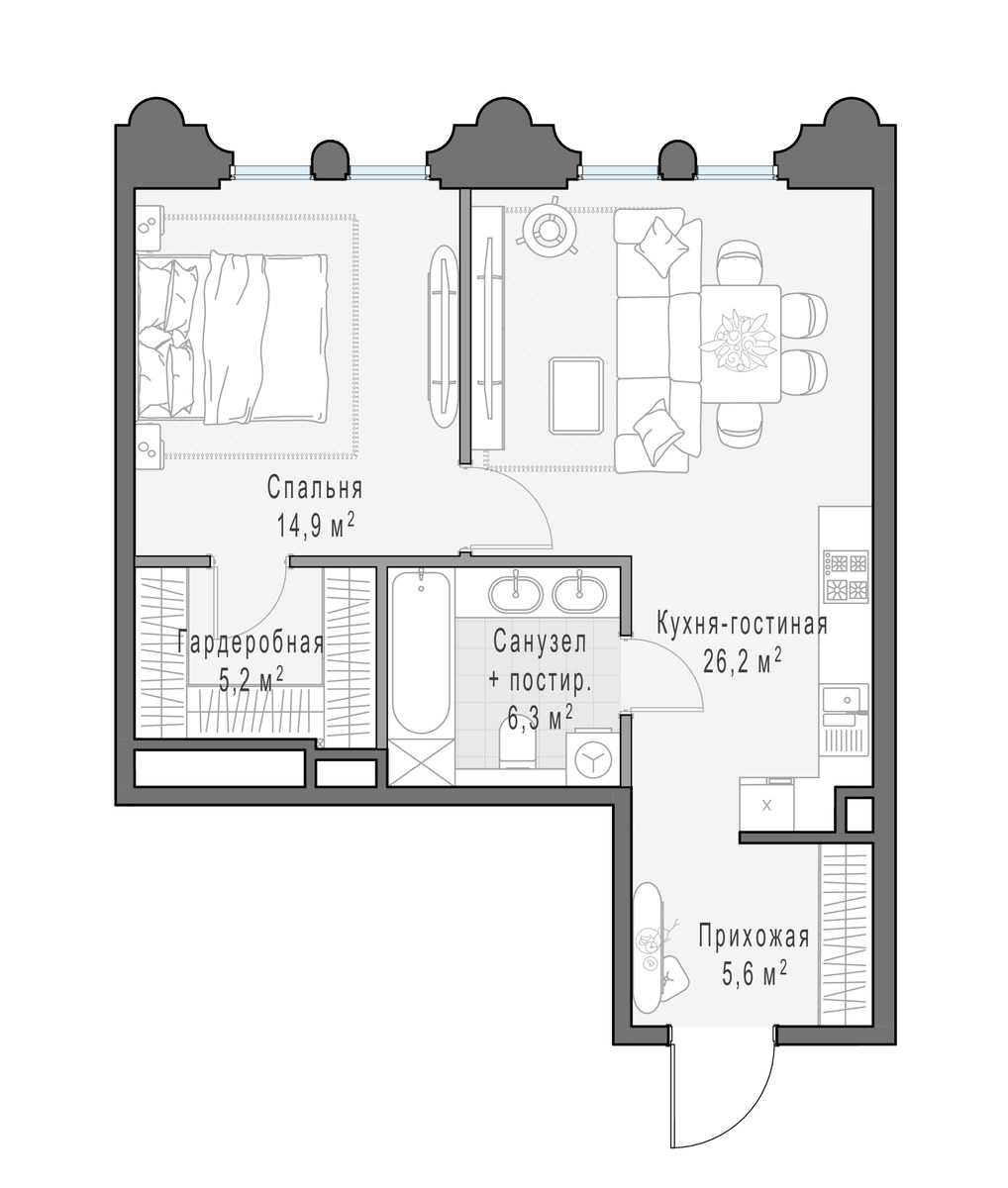 Планировка 58.7 м²
