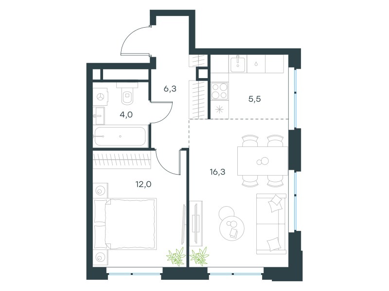 Планировка 44.1 м²