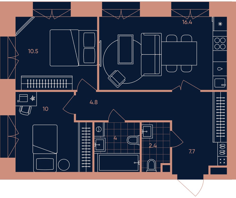 Планировка 55.8 м²
