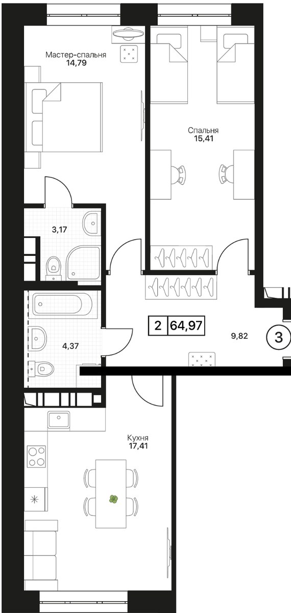 Планировка 64.97 м²