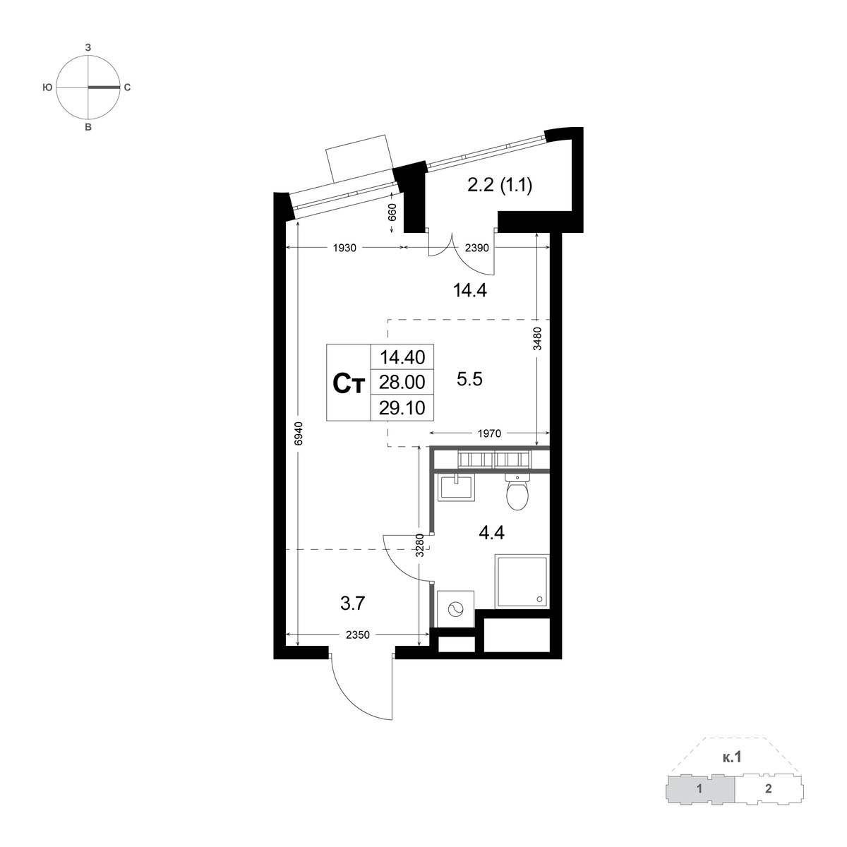 Планировка 29.1 м²