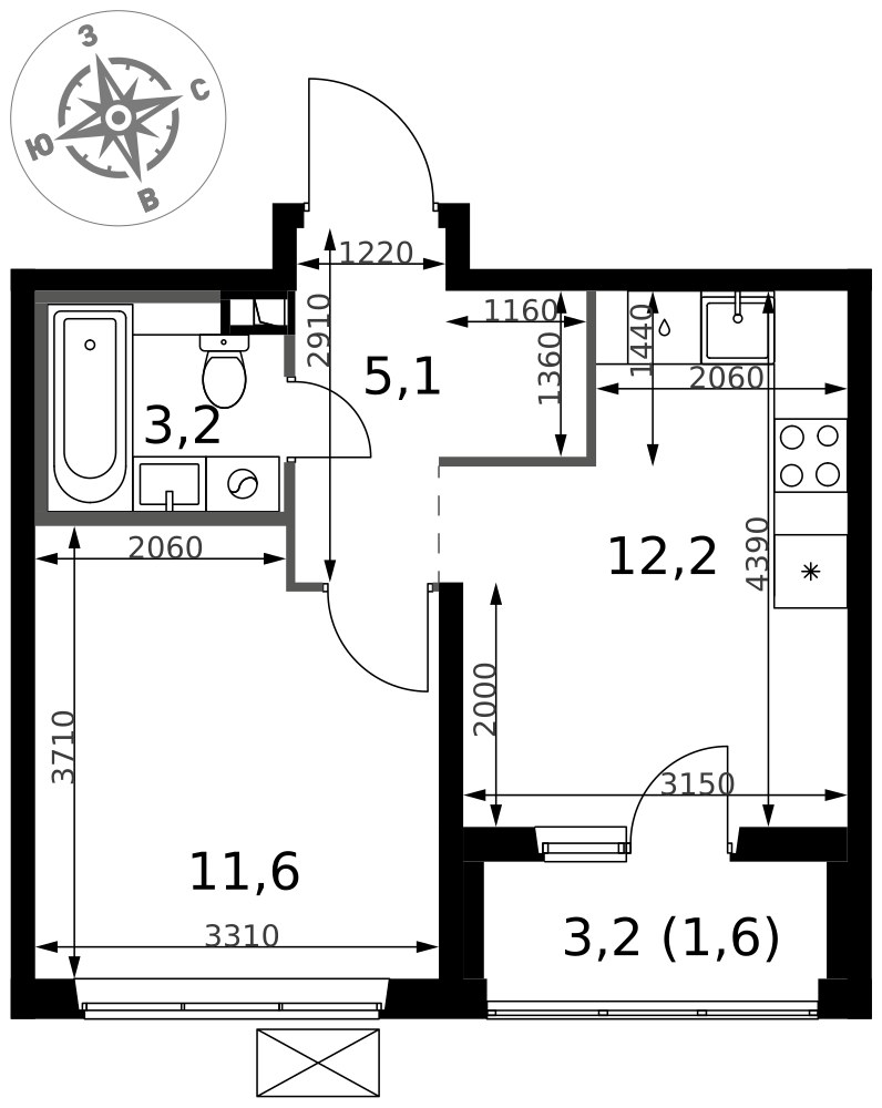 Планировка 33.7 м²