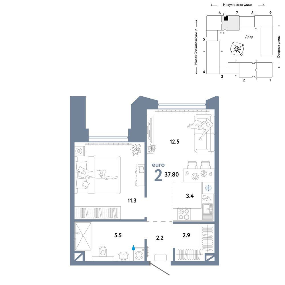 Планировка 37.8 м²