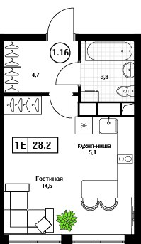 Планировка 28.2 м²