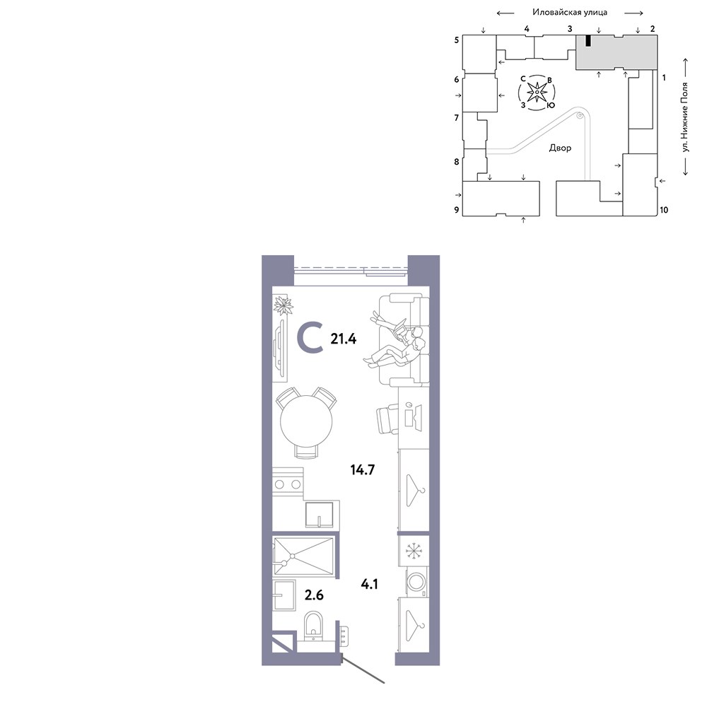 Планировка 21.4 м²