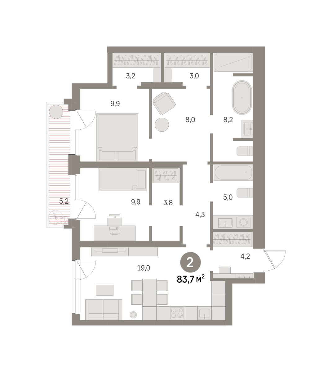 Планировка 83.7 м²