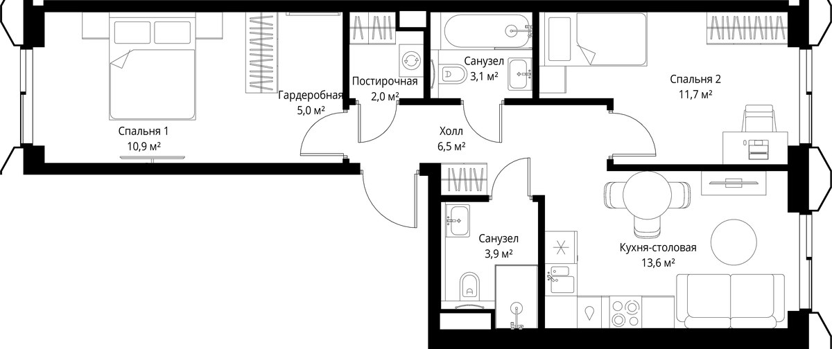 Планировка 56.7 м²