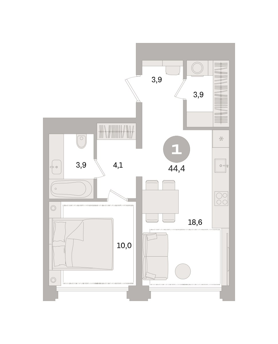 Планировка 44.4 м²