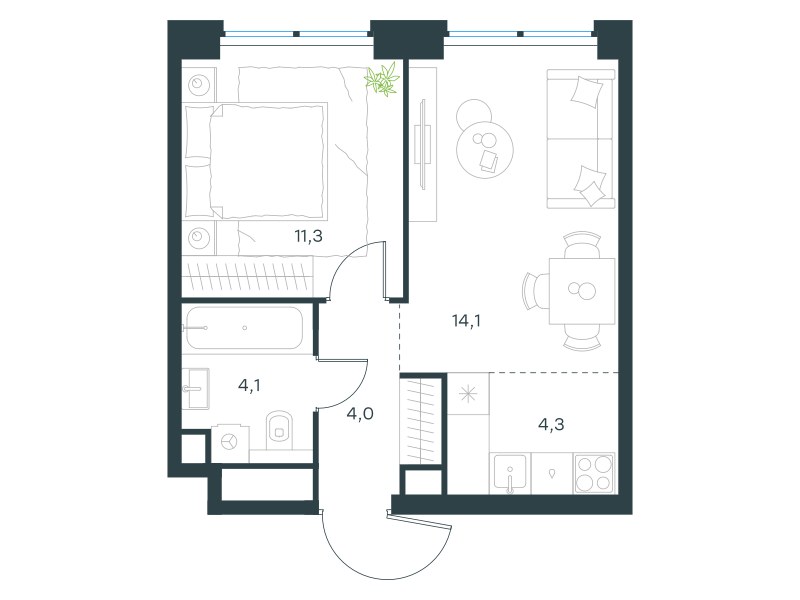 Планировка 37.8 м²