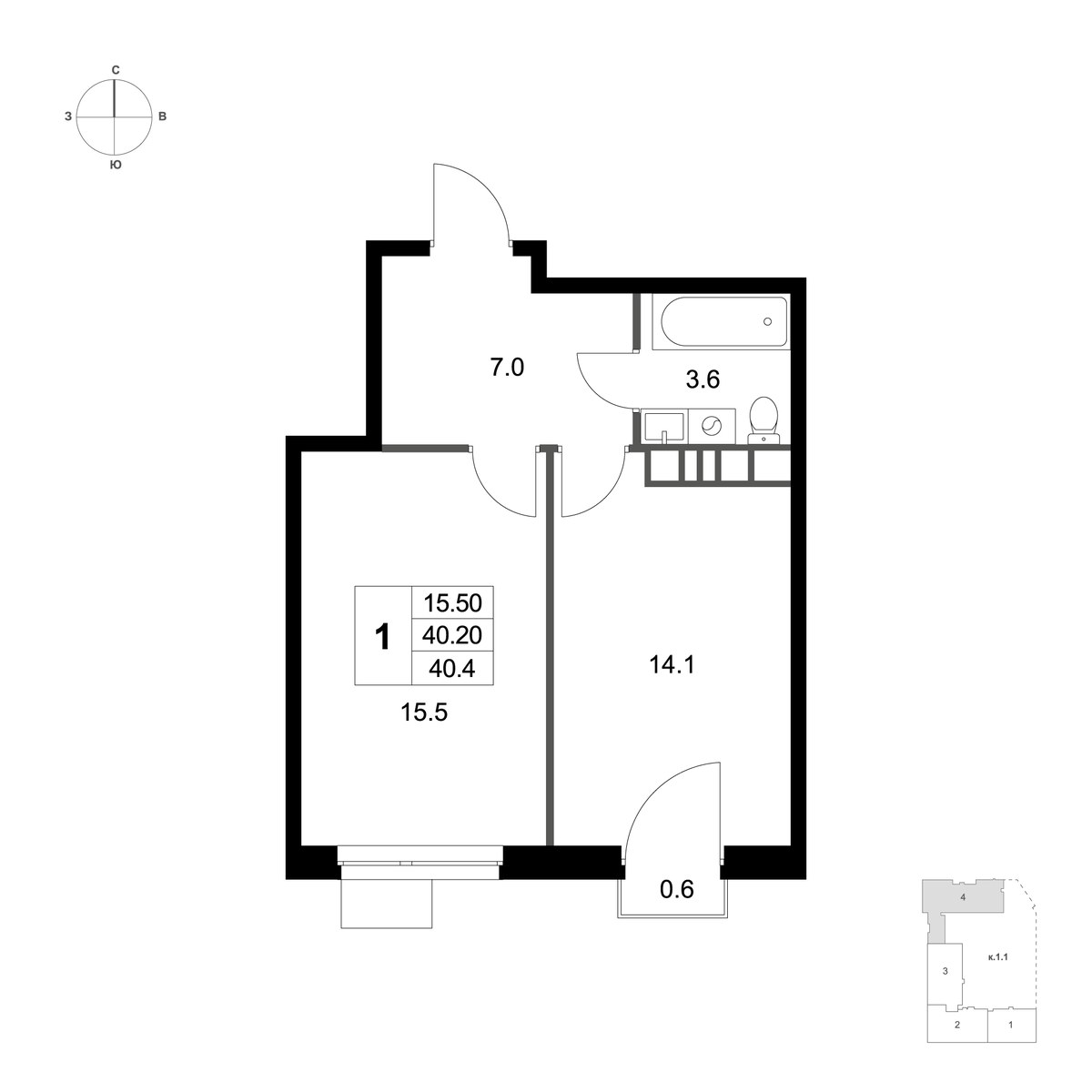 Планировка 40.4 м²