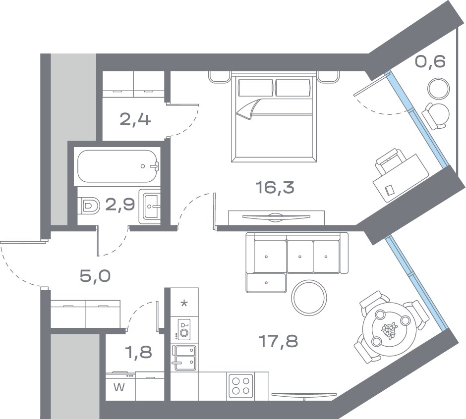 Планировка 46.66 м²