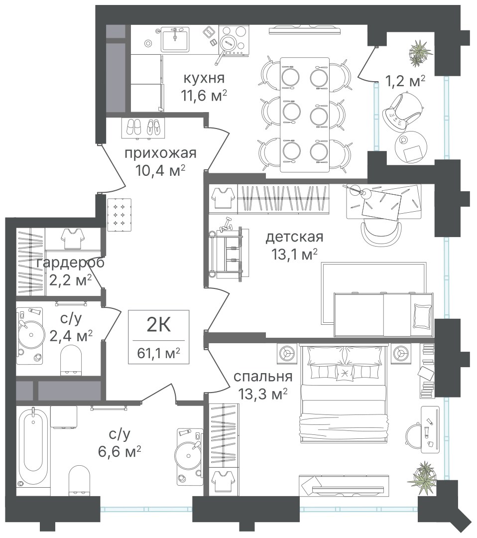 Планировка 61.0 м²
