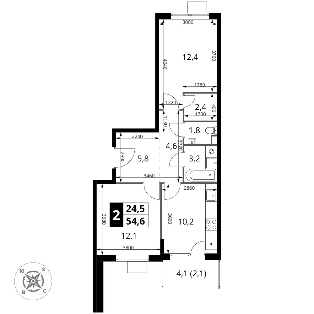 Планировка 54.6 м²