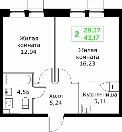 Планировка 43.1 м²