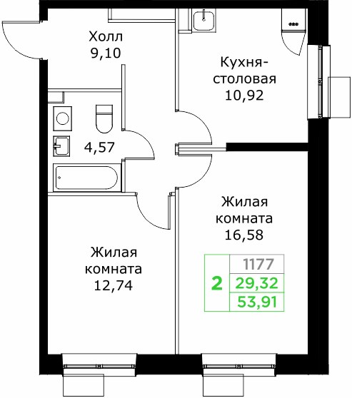 Планировка 53.9 м²