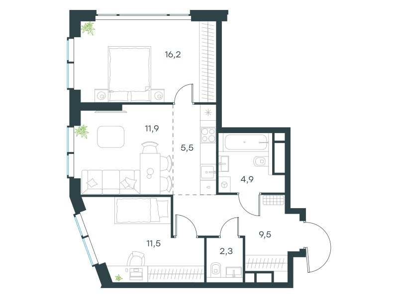 Планировка 62.1 м²