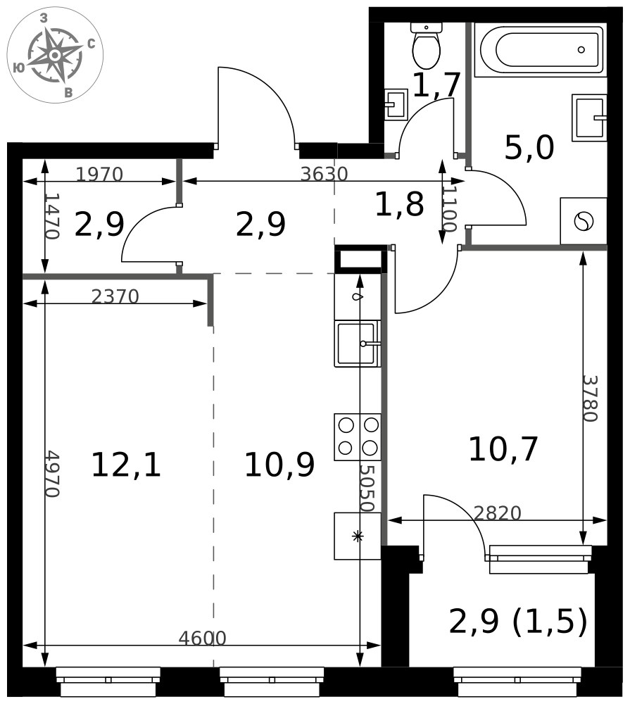 Планировка 49.5 м²