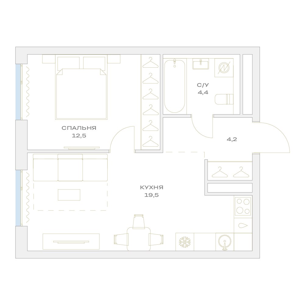 Планировка 40.6 м²