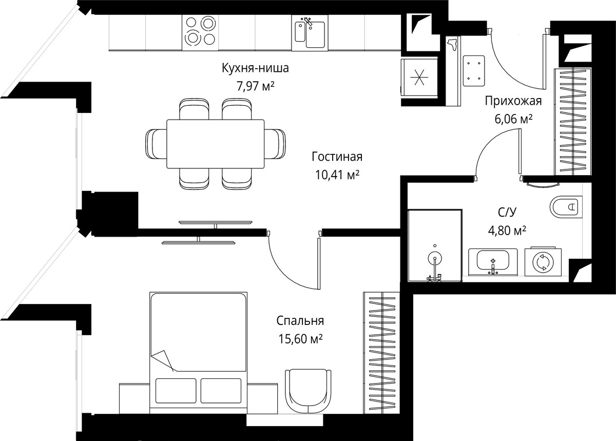 Планировка 44.6 м²