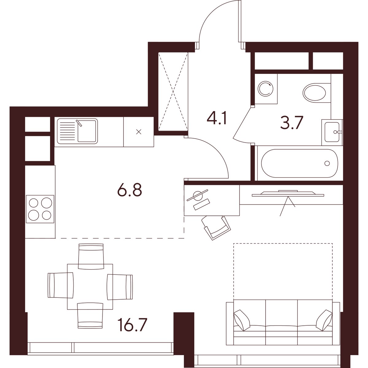 Планировка: 1-комнатная, 31.3 м²