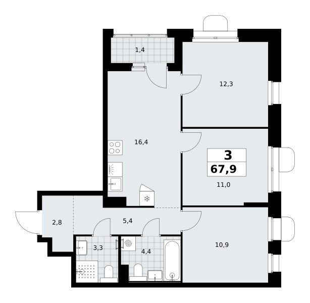Планировка 67.9 м²