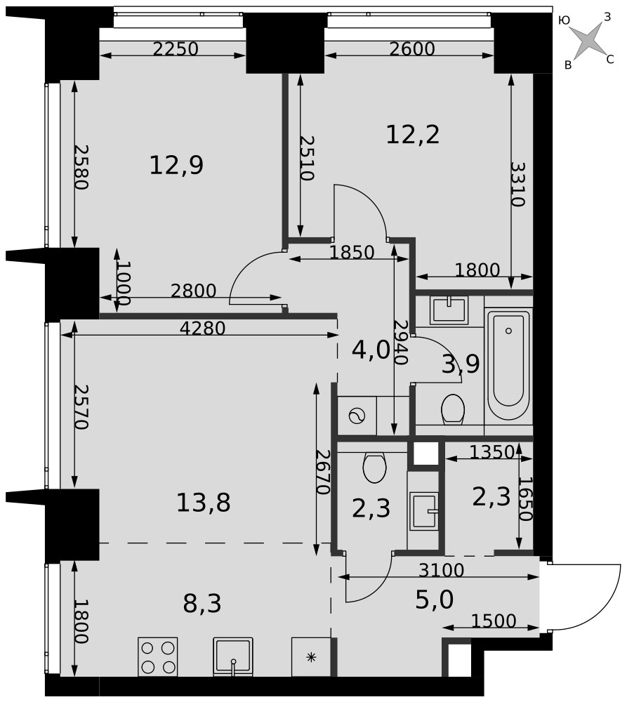 Планировка 64.7 м²