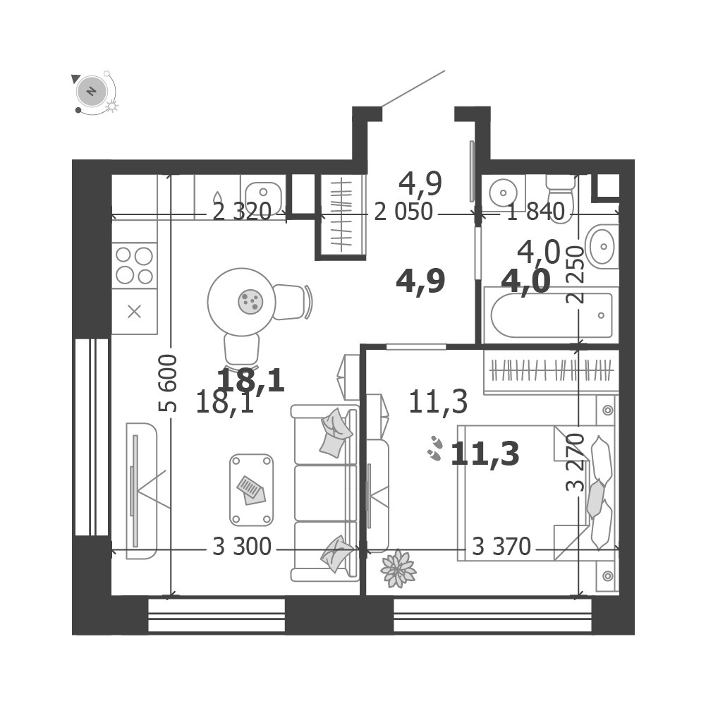 Планировка 38.3 м²
