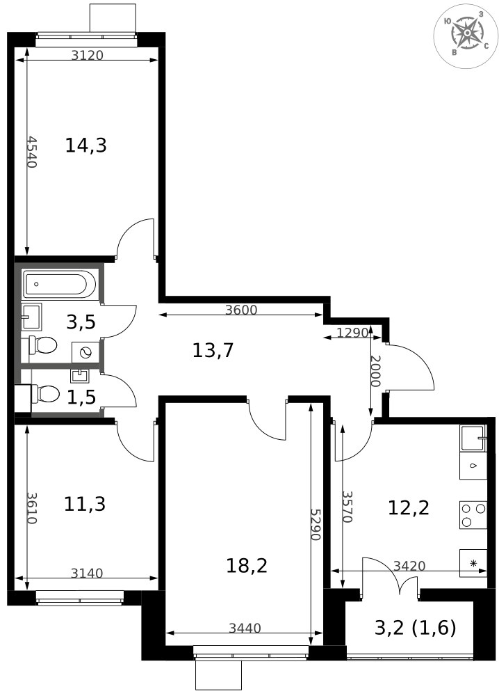 Планировка 77.3 м²