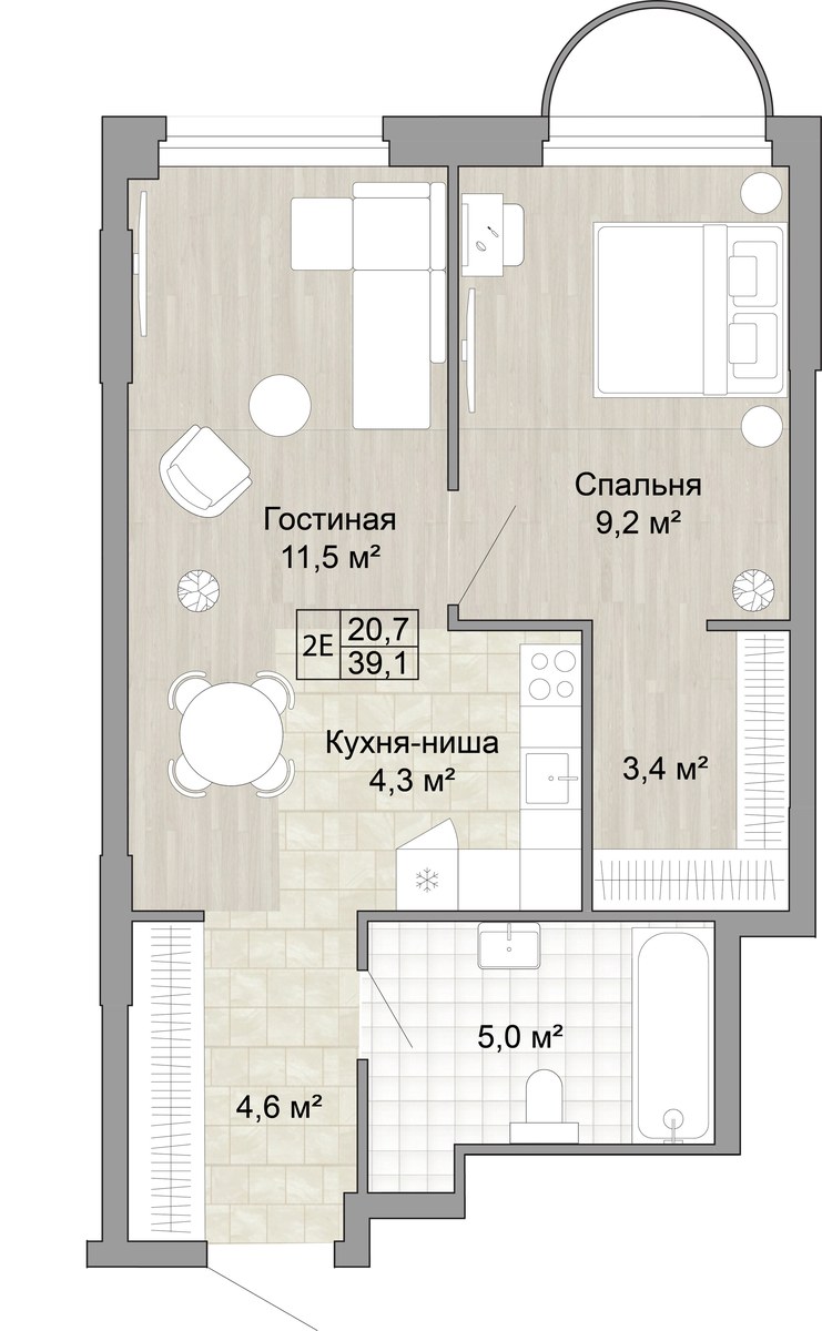 Планировка 39.1 м²