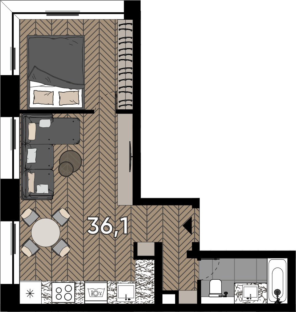 Планировка 36.1 м²