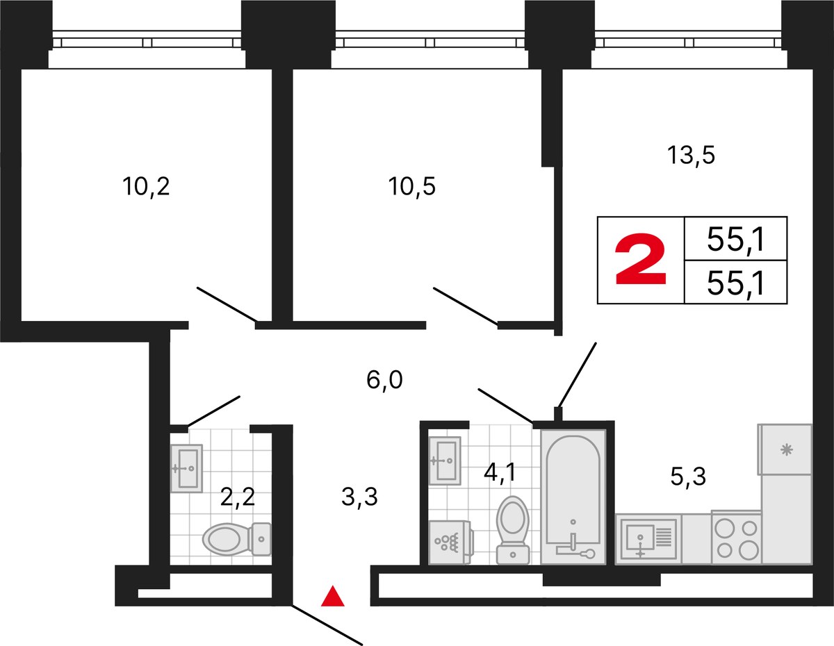 Планировка 55.1 м²