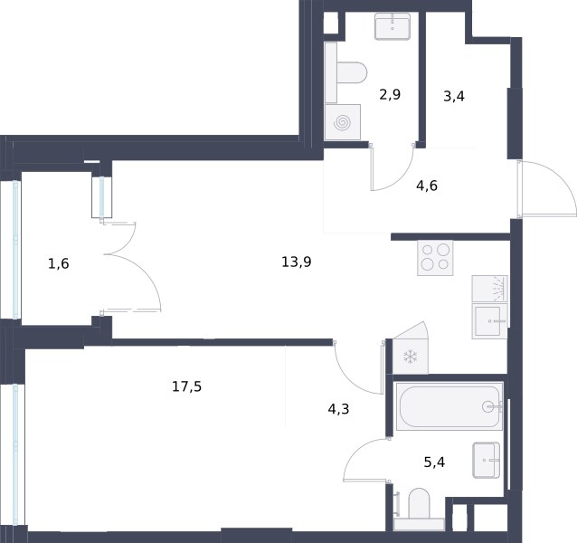 Планировка 53.6 м²