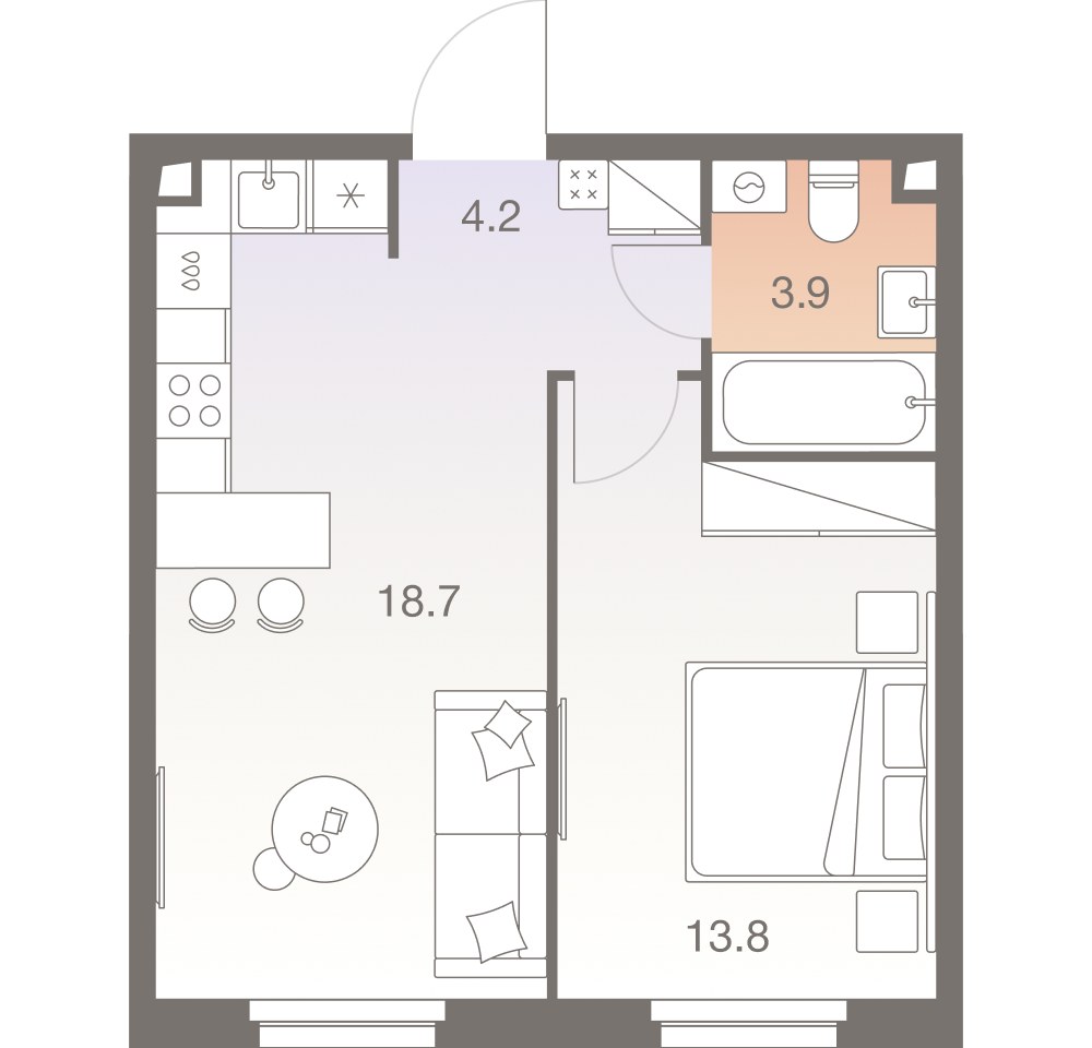 Планировка 40.7 м²