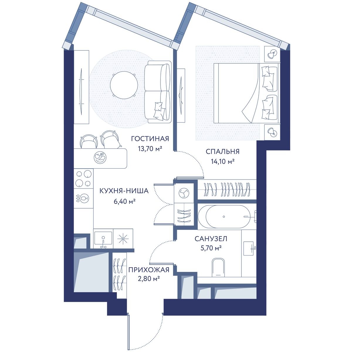 Планировка 42.7 м²