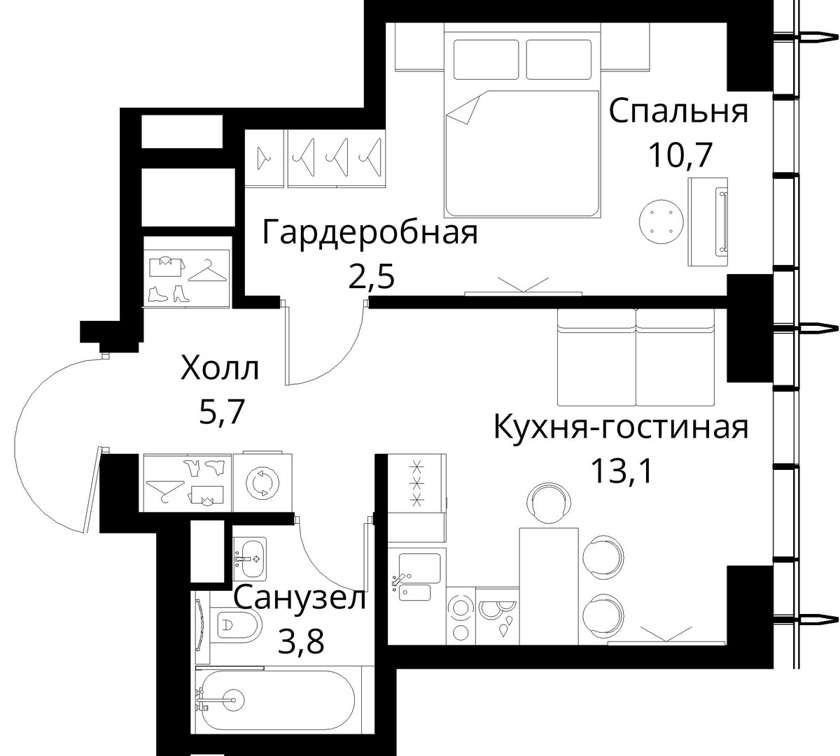 Планировка 35.8 м²