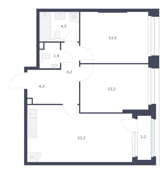Планировка 62.9 м²