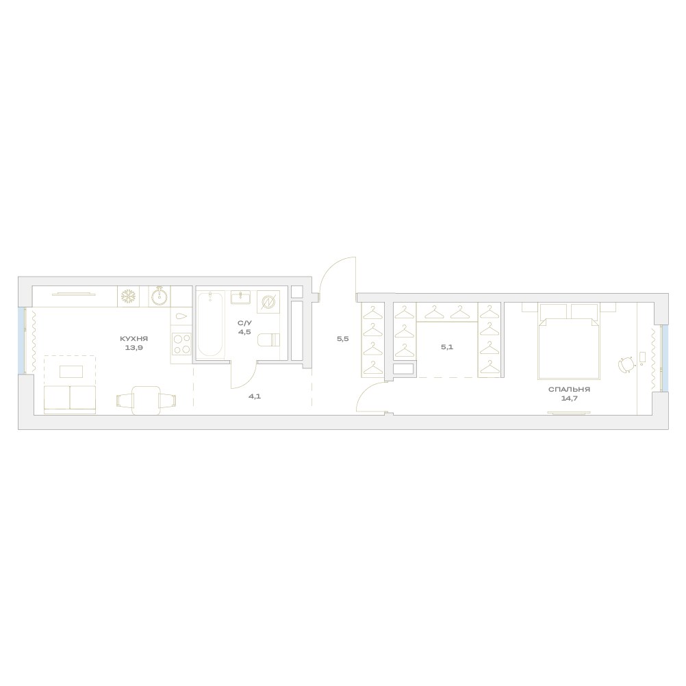 Планировка 47.8 м²