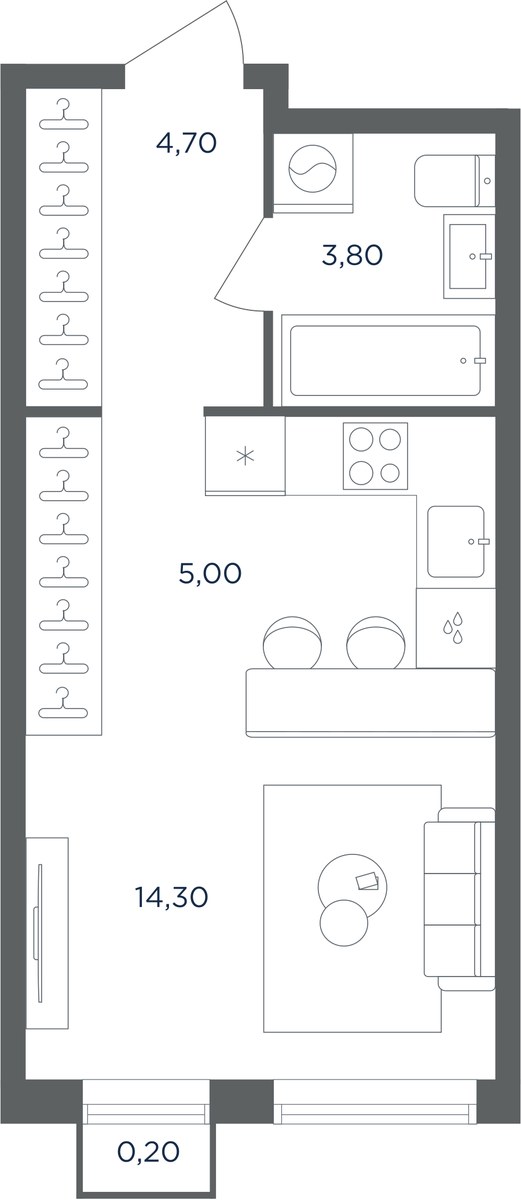 Планировка: Студия, 27.7 м²