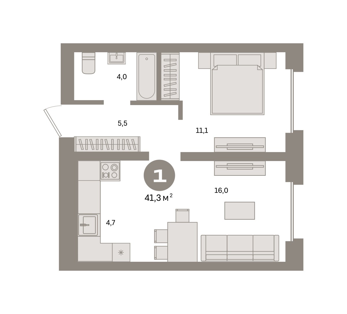 Планировка 41.3 м²