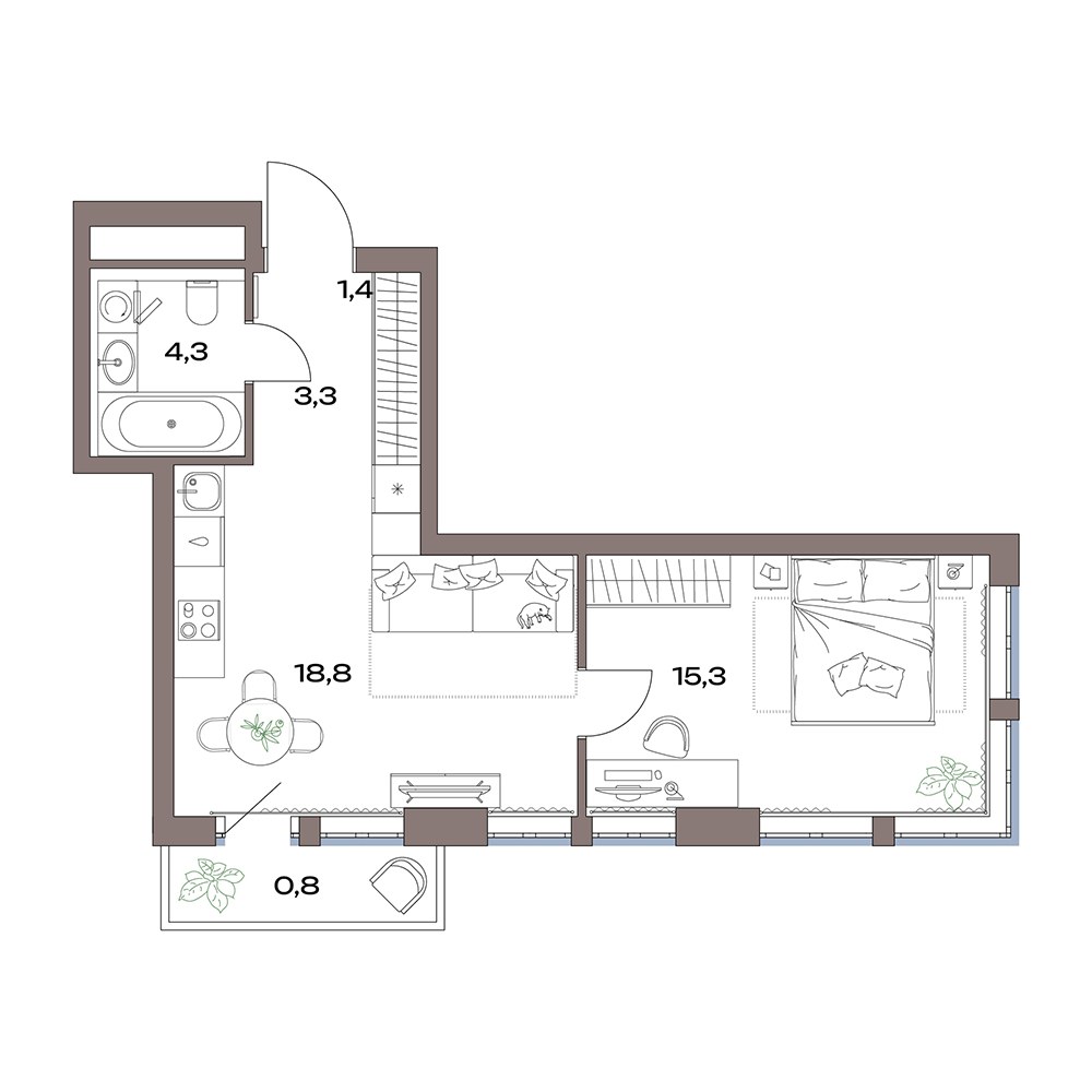 Планировка 47.5 м²
