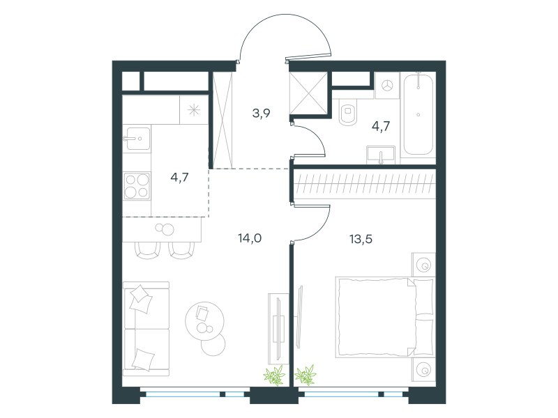 Планировка 40.8 м²