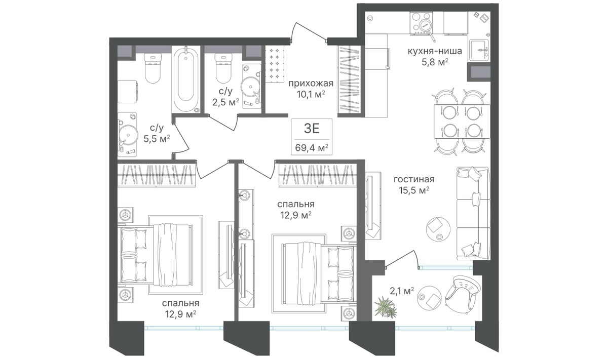 Планировка 67.6 м²