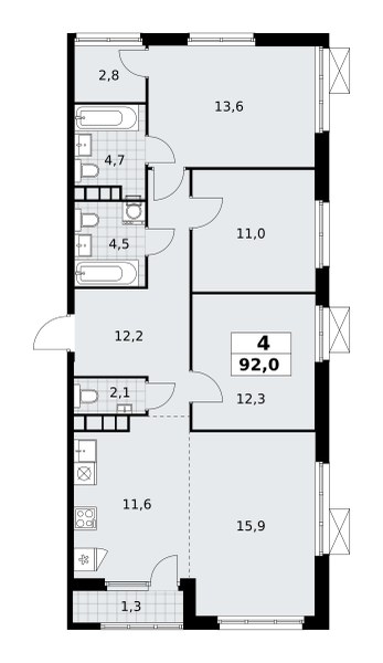 Планировка 92.0 м²