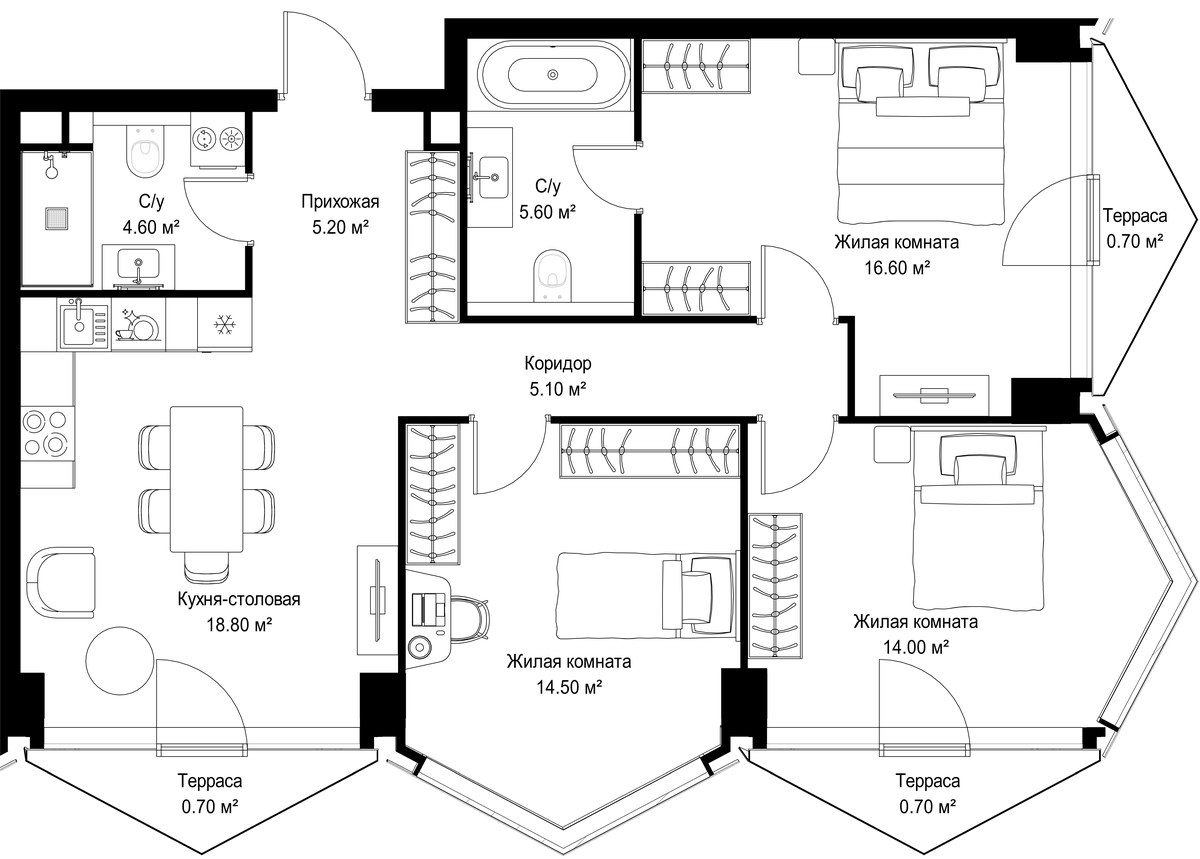 Планировка 86.5 м²