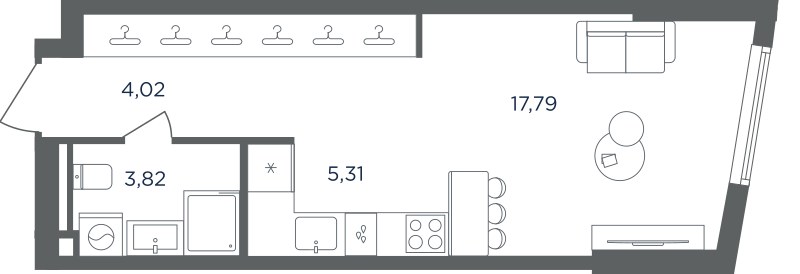 Планировка: 1-комнатная, 30.94 м²
