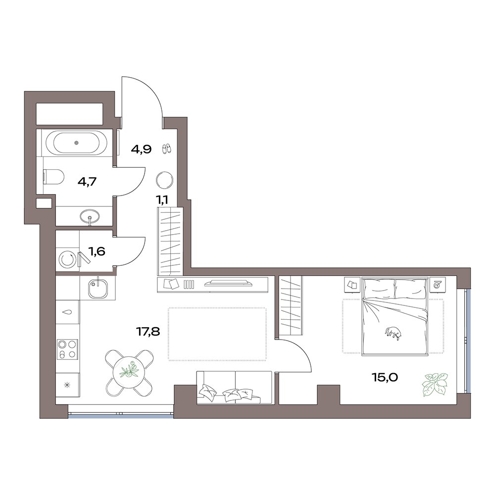 Планировка 44.9 м²
