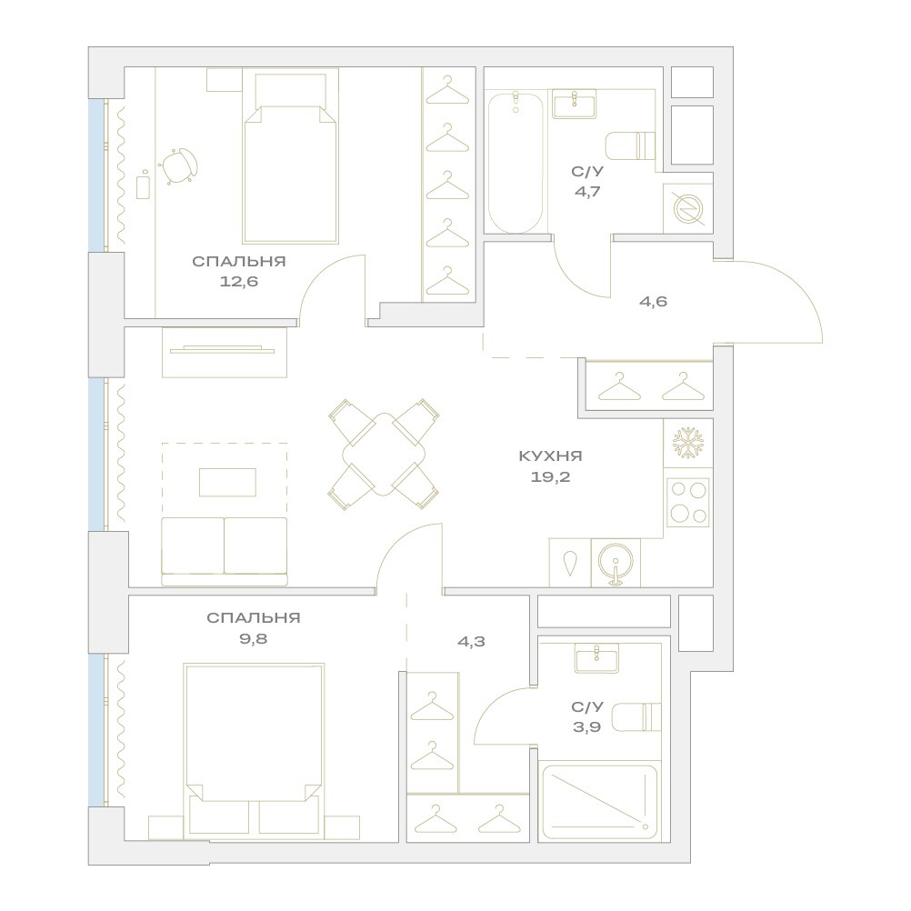 Планировка 59.1 м²
