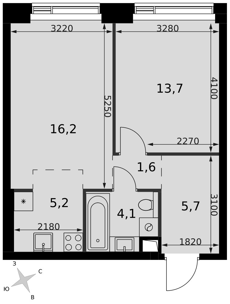 Планировка 46.5 м²