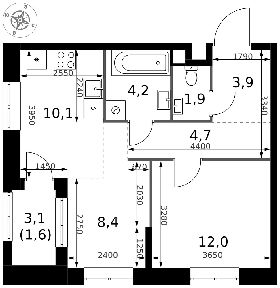 Планировка 46.8 м²