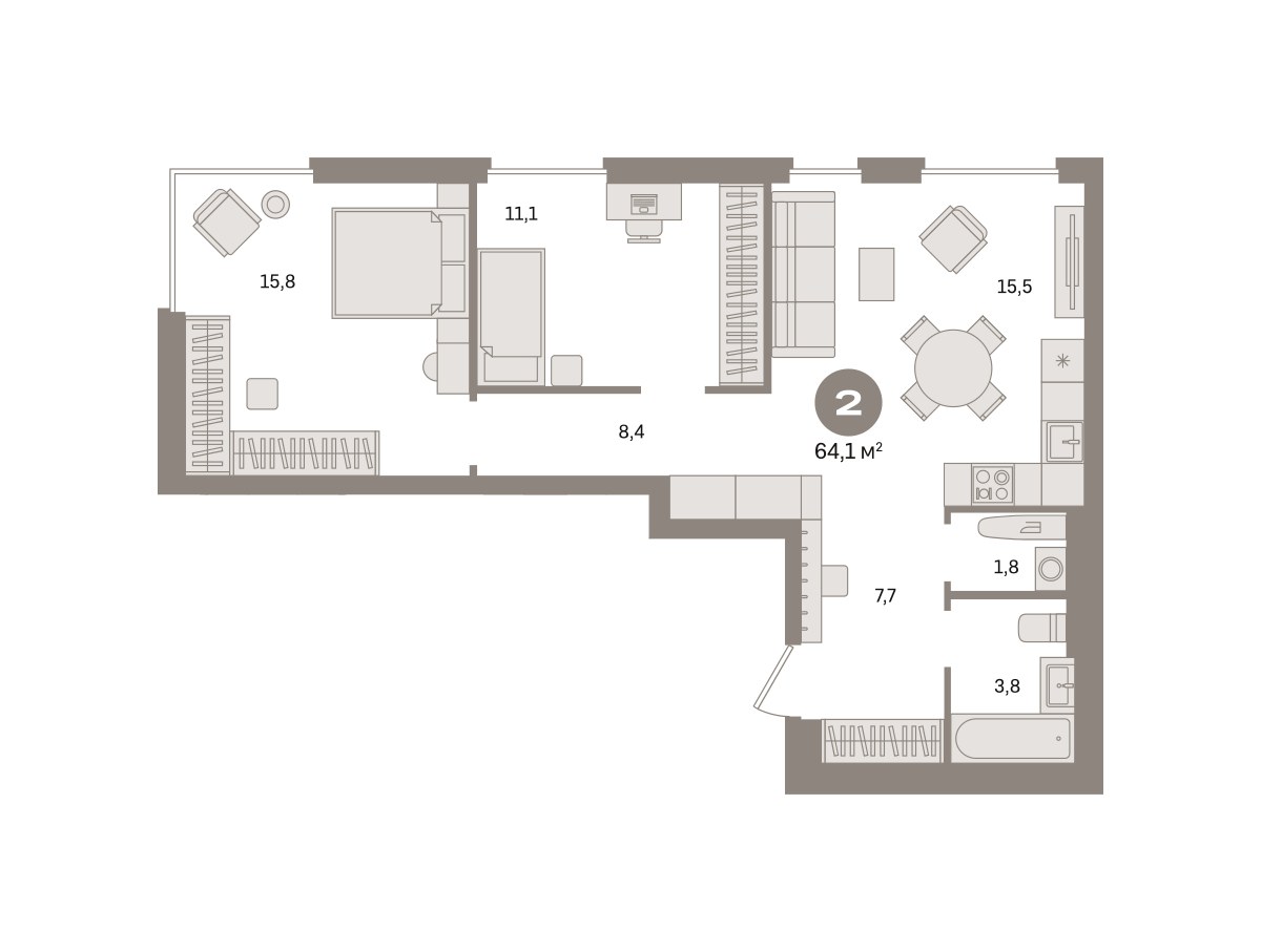 Планировка 64.05 м²